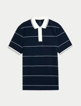 Pure Cotton Pique Striped Polo Shirt  Adomoo